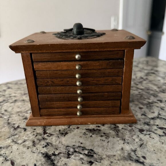 Vintage 1970’s Lot of 8 Wooden Drink Coasters w/ Cork & Brass Decorative Handle - Picture 1 of 6
